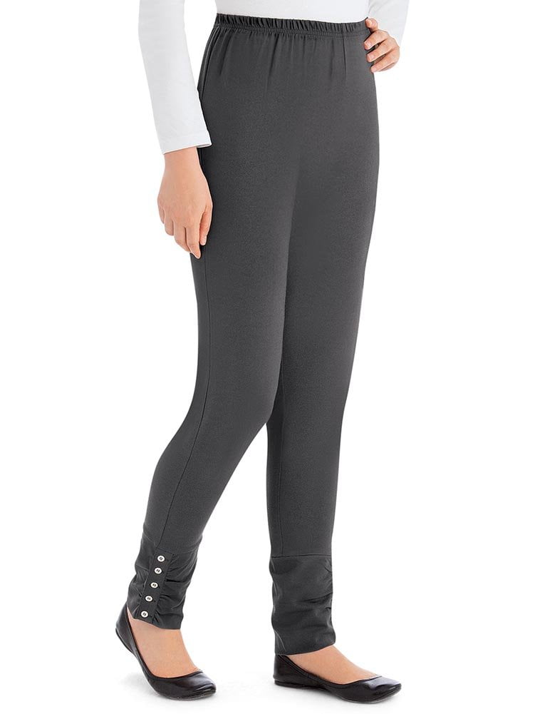 Collections Women's Cinched Ankle Leggings with Button Accents and Elastic  Waistband, 30 L Inseam, Made of Cotton and Spandex, Black, X-Large 