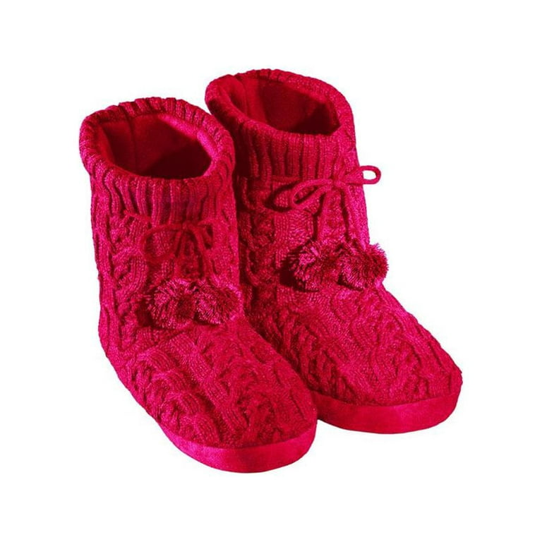 Collections Etc Women s Cable Knit Bootie Slippers Womens Red