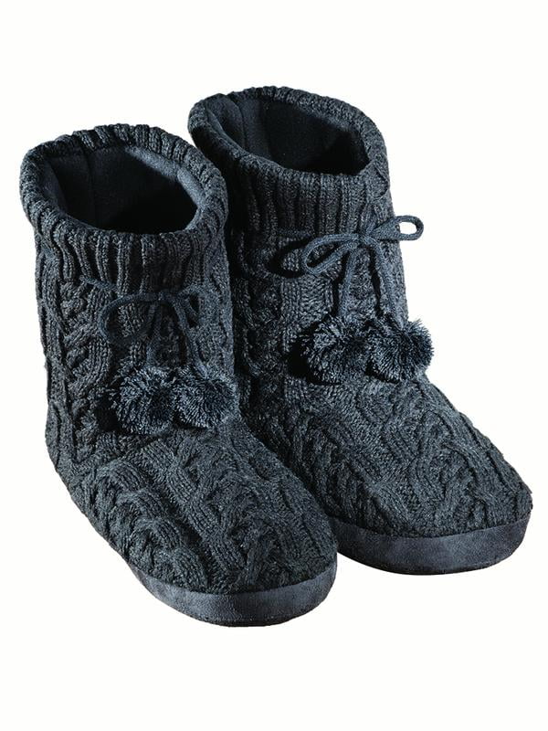 Collections Etc Women's Cable Knit Booties, Black, XLarge