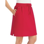 Collections Etc Women's Casual Pull-On Sport Knit Skort with Grommet Side Pockets, 21" L, Red, Medium