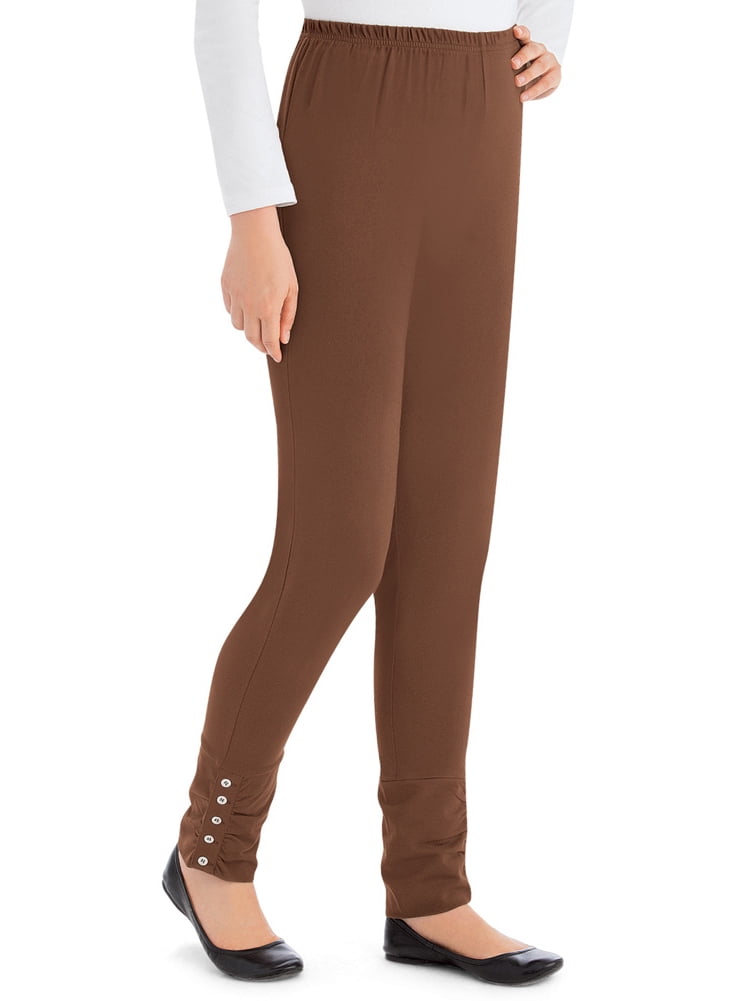 Collections Etc Collections Women's Cinched Ankle Leggings with Button  Accents and Elastic Waistband, 30 L Inseam, Made of Cotton and Spandex,  Brown