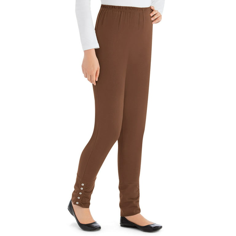 Collections Etc Collections Women's Cinched Ankle Leggings with Button  Accents and Elastic Waistband, 30 L Inseam, Made of Cotton and Spandex,  Brown, Medium 