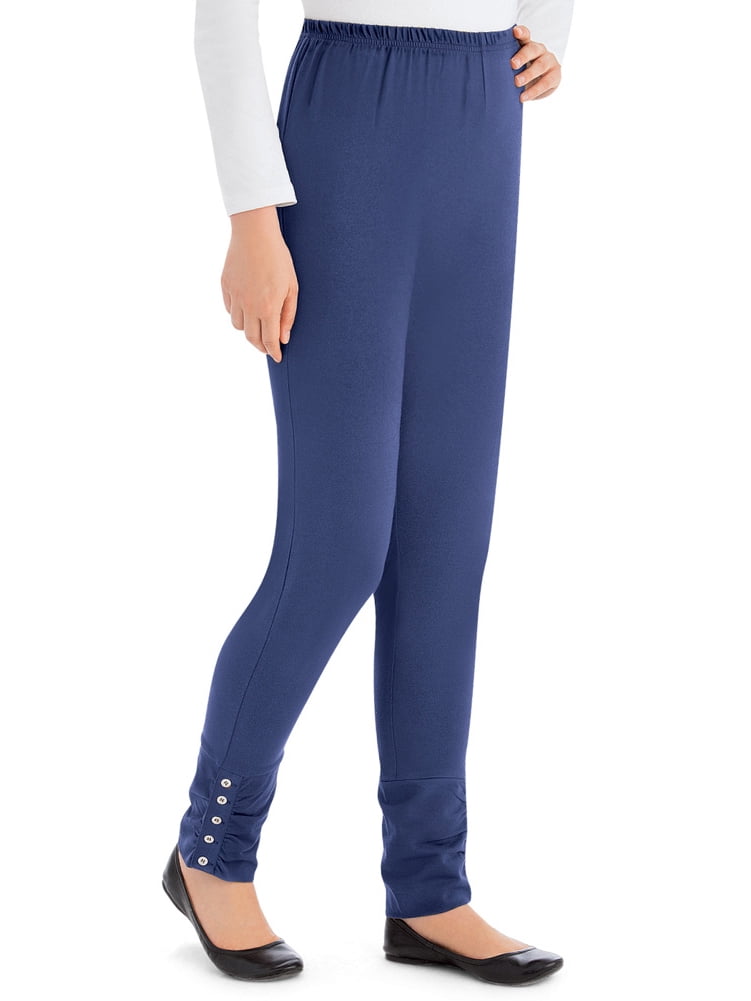 Collections Etc Collections Women's Cinched Ankle Leggings with Button  Accents and Elastic Waistband, 30 L Inseam, Made of Cotton and Spandex,  Navy