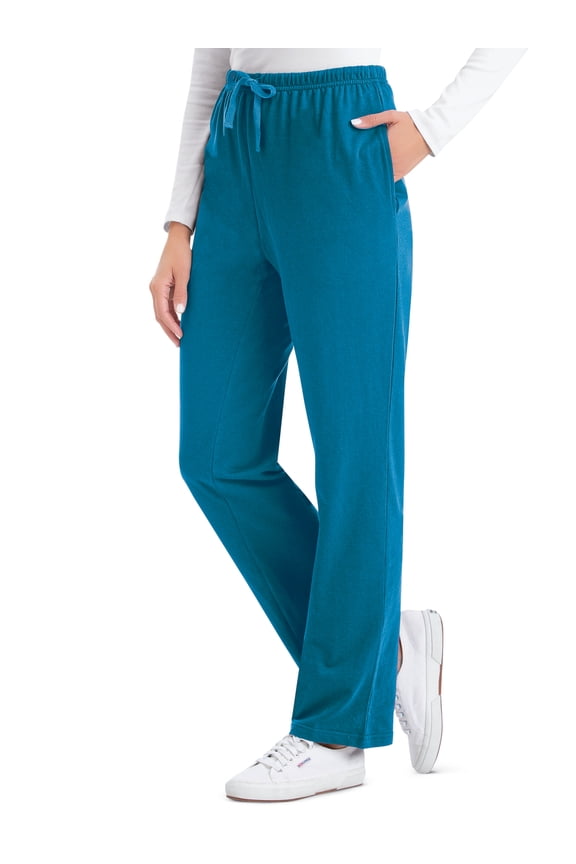 Collections Etc Women's Comfortable Elastic Waist Cotton Drawstring Knit Pants Teal Large