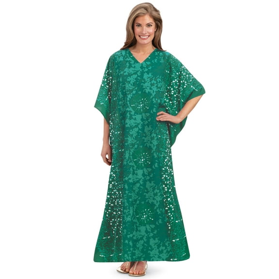 Collections Etc Women's Comfortable Medallion Batik Print Caftan Jade OneSize