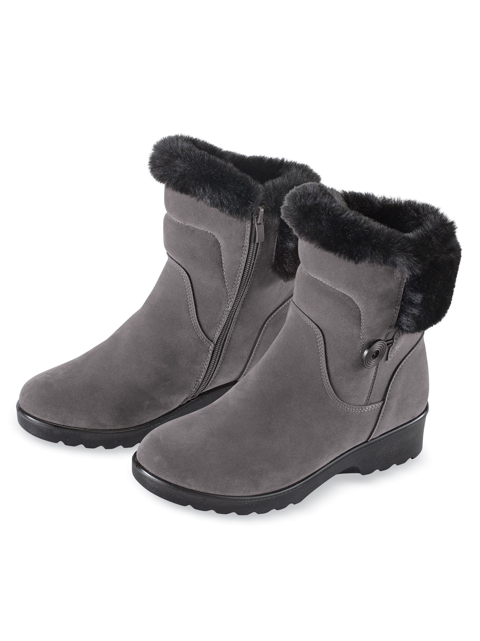 Black boots with shop white fur trim