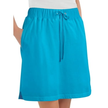 Collections Etc Women's Drawstring Cotton Knit Pull-On Skort with Elastic Waistband - Casual Summer Apparel, Turquoise, Medium