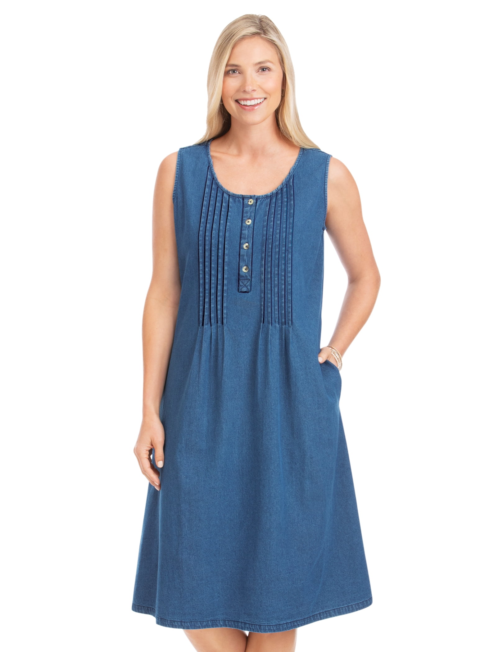 Collections Etc Women's Easy-to-Wear Sleeveless Pintuck Denim