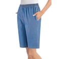 thumbnail image 1 of Collections Etc Women's Elastic Stretch Waistband Denim Bermuda Shorts with Side Pockets - Cotton, Polyester, & Spandex Jean Shorts, 1 of 5