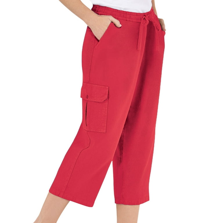 Petite Red Pocket Detail Cargo Trousers