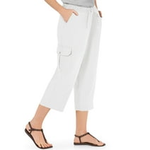 Collections Etc Women's Elastic Waist Cargo Pocket Capri Pant, White, Xx-Large