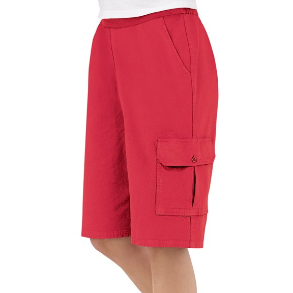 Collections Etc Women's Elastic Waist Cargo Pocket Short, Red, Xx-Large