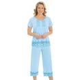 thumbnail image 1 of Collections Etc Women's Embroidered Border Pajama Set Blue Large, 1 of 5