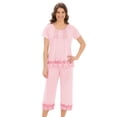 thumbnail image 1 of Collections Etc Women's Embroidered Border Pajama Set Pink Large, 1 of 5