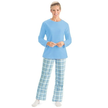 Collections Etc Women's Fleece Pajama Set with Plaid Pants Blue X-Large