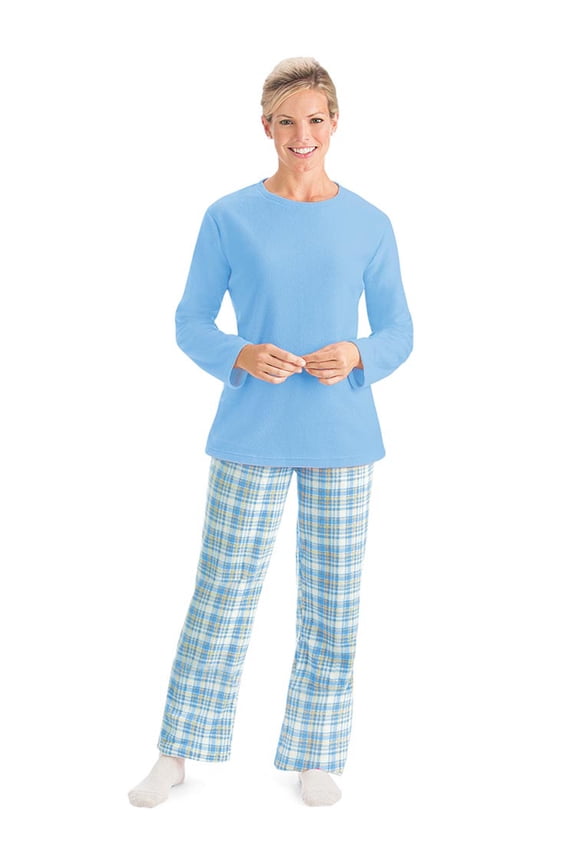 Collections Etc Women's Fleece Pajama Set with Plaid Pants Blue XX-Large