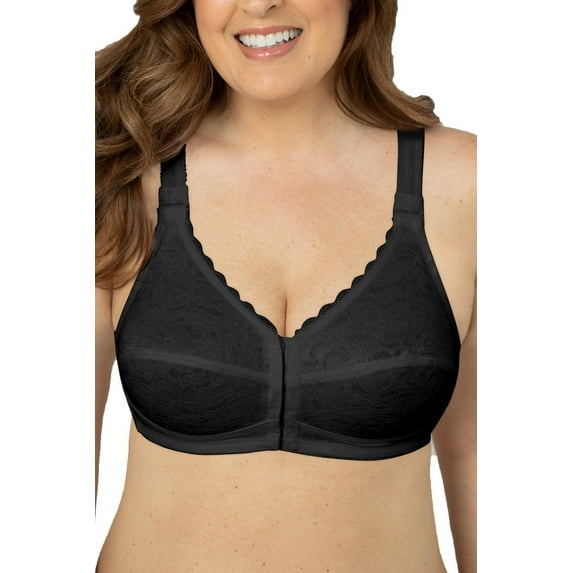 Collections Etc Women's Full-Coverage Posture Support Wireless Lace Bra Black 38B