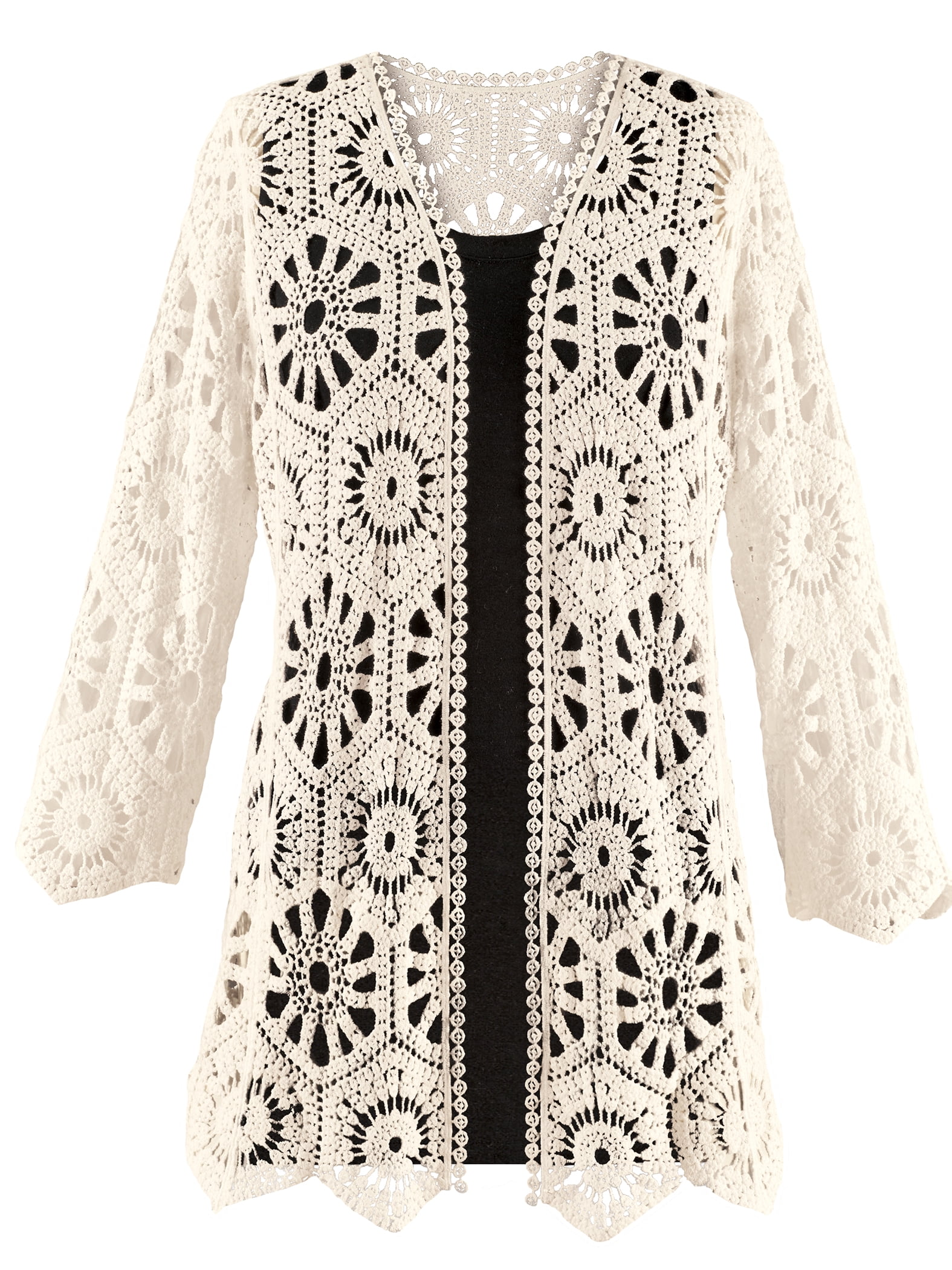 POL Embroidered Open Front Quilted Jacket with Crochet Pockets