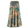 thumbnail image 1 of Collections Etc Women's Paisley Print Mid-Length Knit Skirt with Shirred Waistband Emerald Medium, 1 of 3