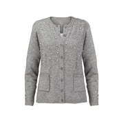 Collections Etc Women's Pearl Trimmed Button Front Cardigan Sweater heather grey Large