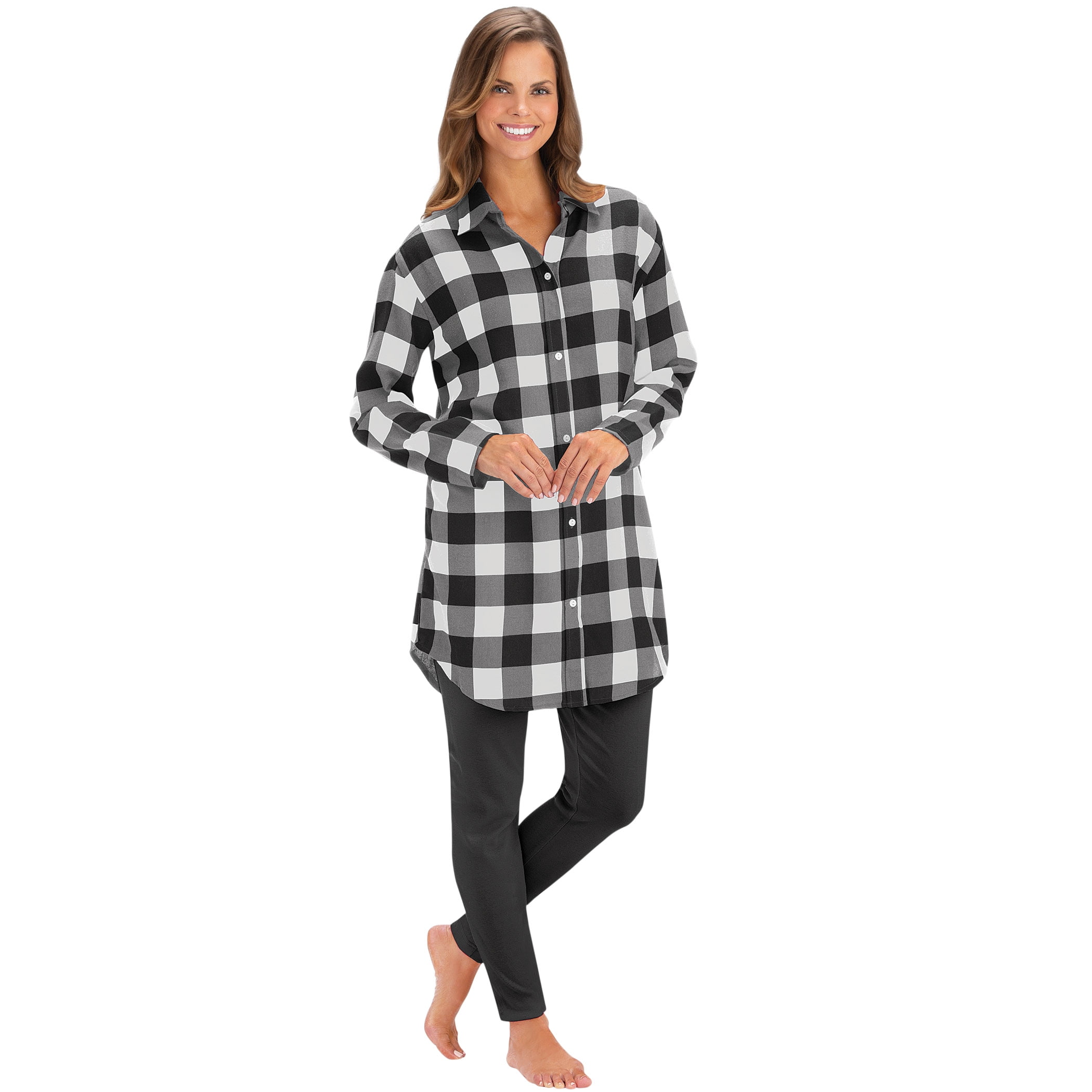 Collections Etc Women's Plaid Flannel Button-Down Tunic and Leggings ...