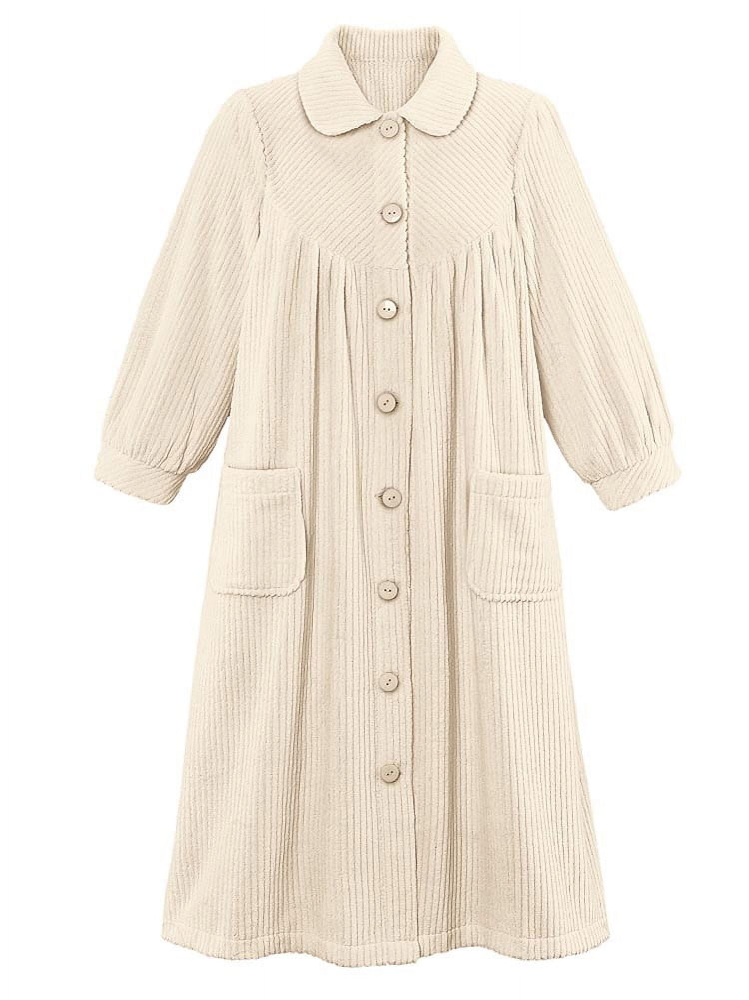 Ivory Button Down Robe Collections Etc Women's Plush Fleece Button Front Robe with Pockets ...