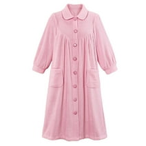 Collections Etc Women's Plush Fleece Button Front Robe with Pockets, Collar, Pink, X-Large