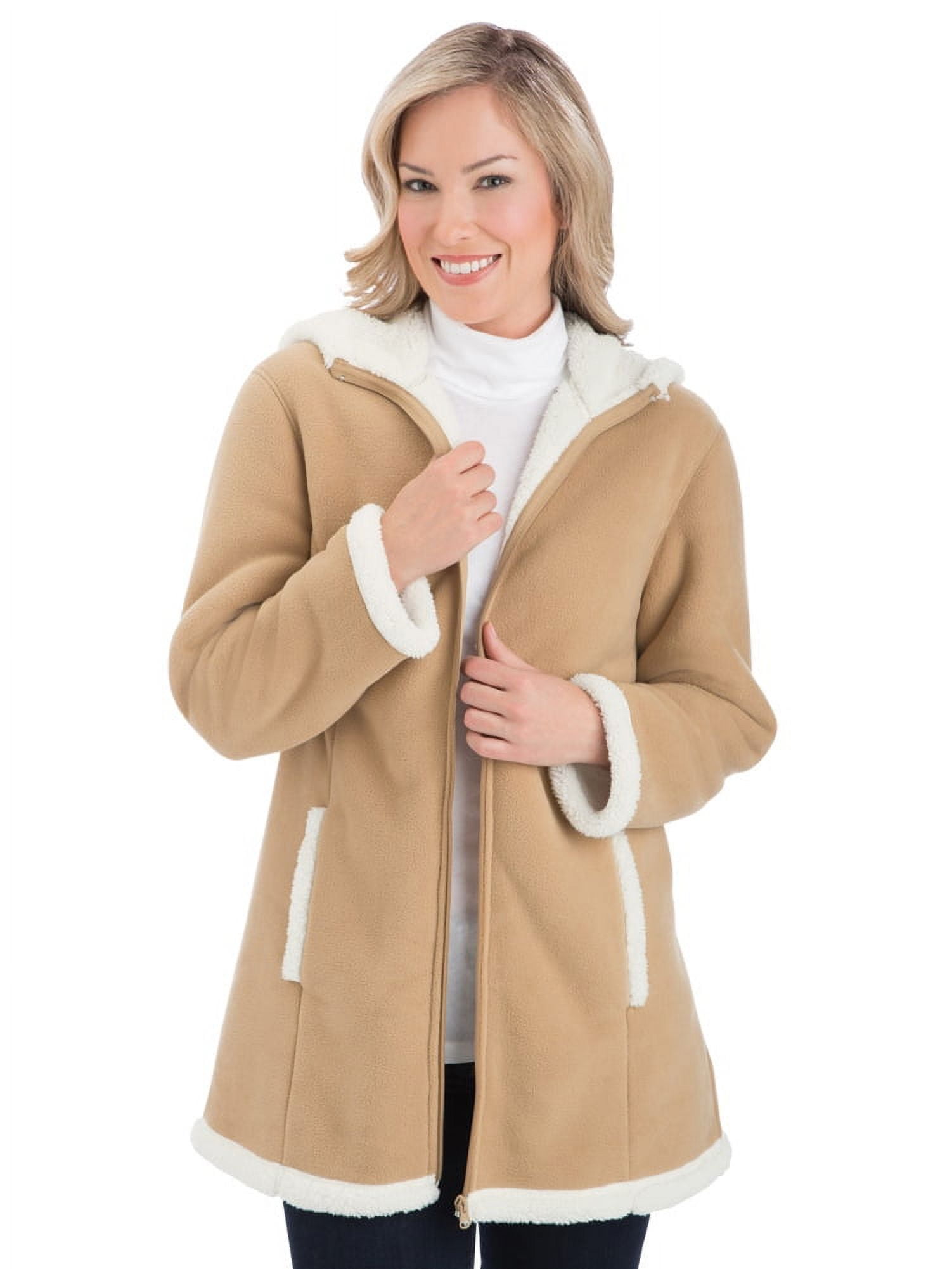 Collections Etc Women s Polar Fleece Sherpa Lined Zip Up Coat Beige X Large Walmart