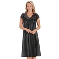 thumbnail image 1 of Collections Etc Women's Silky Lace Trim V-Neckline Knee-Length Nightgown with Flutter Lace Sleeves, Black, XXX Large, 1 of 2