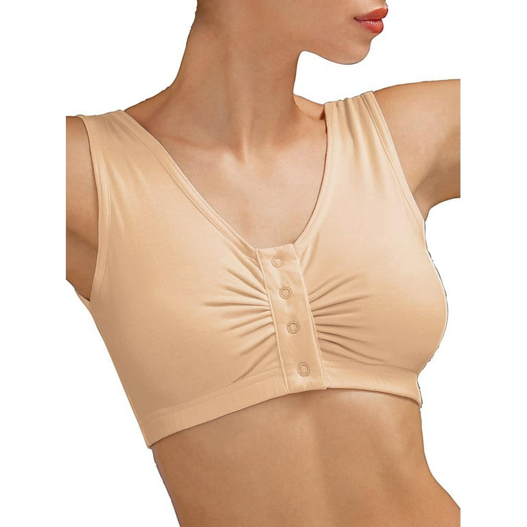 Collections Etc Women's Snap Front Seamless Bra with Ultra Wide Straps and  Smooth Design - Comfortable Undergarment with Easy-Close Snaps, Nude