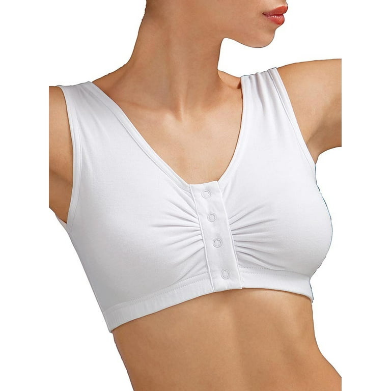 Collections Etc Women's Snap Front Seamless Bra with Ultra Wide Straps and  Smooth Design - Comfortable Undergarment with Easy-Close Snaps, White,  Xx-Large 