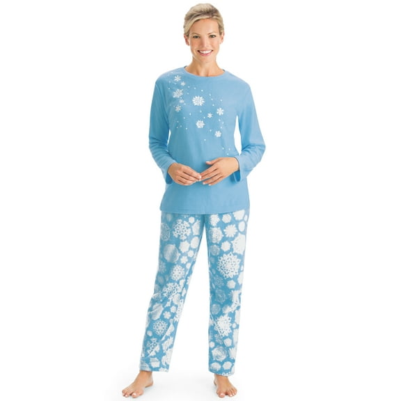 Collections Etc Women's Snowflake Tunic & Fleece Pajama Set Blue Large