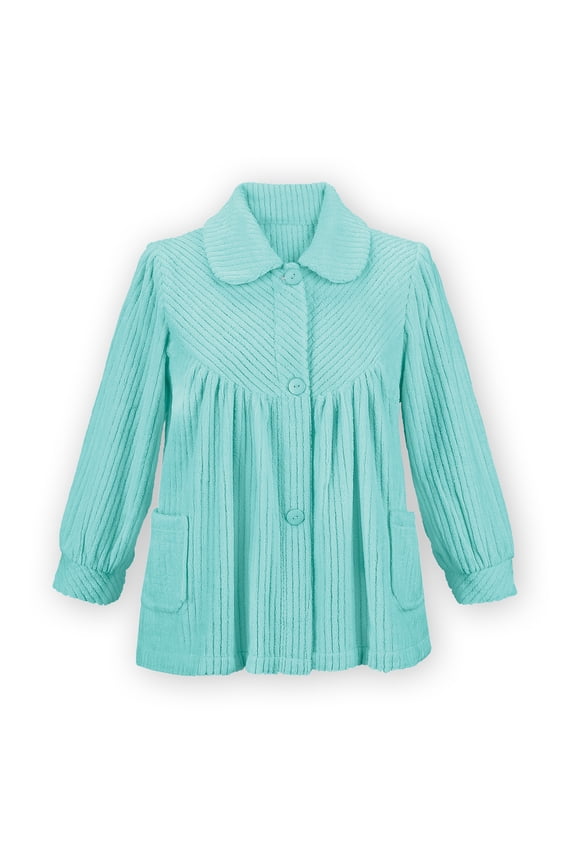 Collections Etc Women's Soft Fleece Button Down Night Shirt with Pockets - Comfy Flattering Fit Over Pajamas or Nightgown, Mint, Large