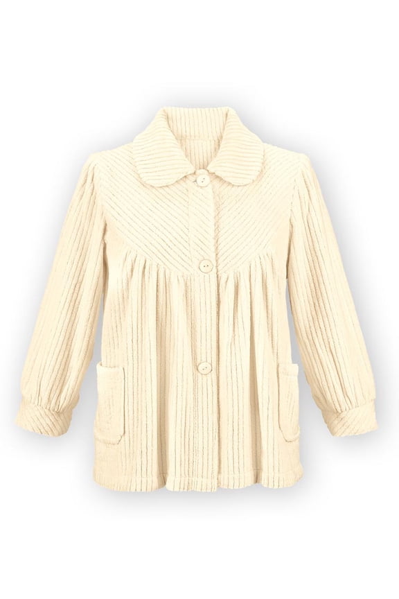 Collections Etc Women's Soft Fleece Full-Button Front Bed Jacket with Pockets Ivory XXX Large
