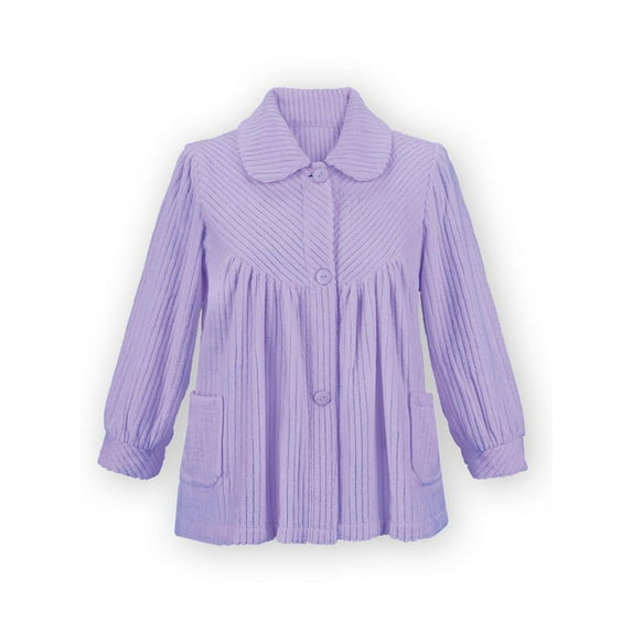 Collections Etc Women's Soft Fleece Full-Button Front Bed Jacket with Pockets Lavender Small