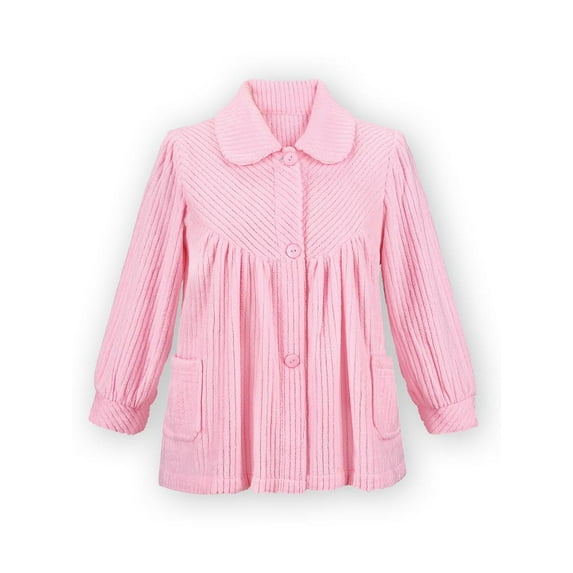 Collections Etc Women's Soft Fleece Full-Button Front Bed Jacket with Pockets Pink Small