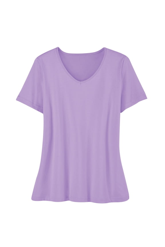 Collections Etc Women's Soft Knit V-Neck Short-Sleeve Basic Cotton and Polyester Tee Lavender XX-Large