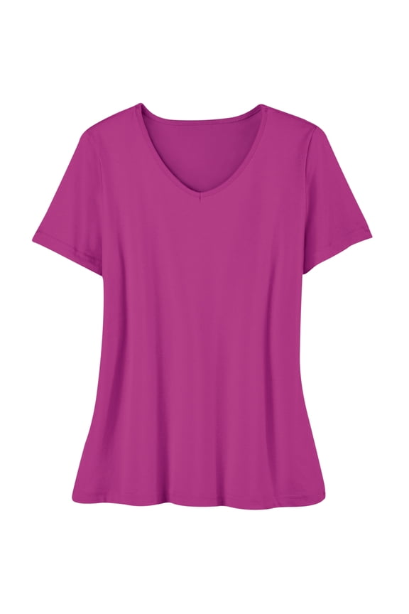 Collections Etc Women's Soft Knit V-Neck Short-Sleeve Basic Cotton and Polyester Tee deep orchid XX-Large