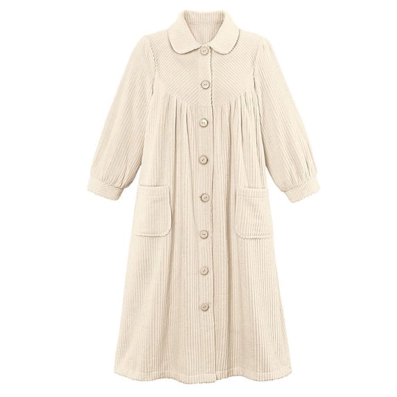 Collections Etc Women's Soft Plush Button Front Robe with Pockets 42"L Ivory XXX Large