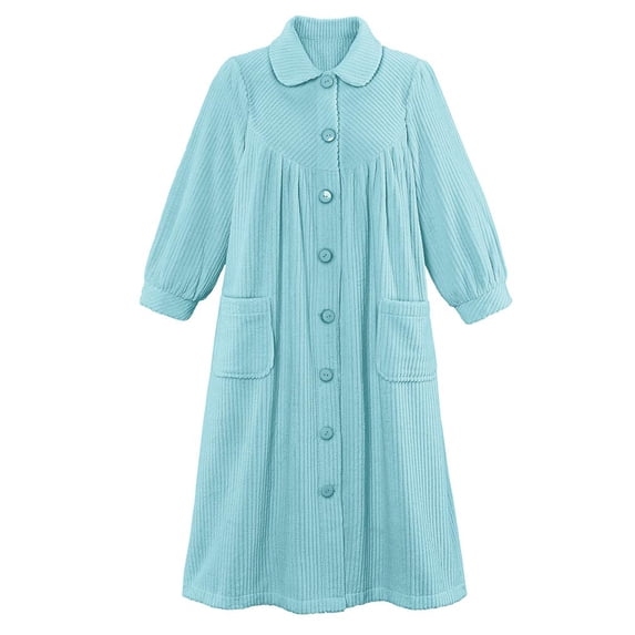 Collections Etc Women's Soft Plush Button Front Robe with Pockets 42"L Light Blue Small