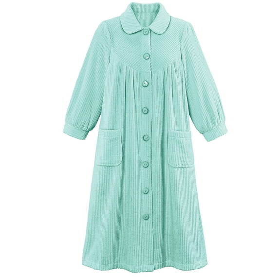 Collections Etc Women's Soft Plush Button Front Robe with Pockets 42"L Mint X-Large