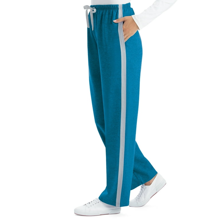 Collections Etc Women's Soft and Comfy Pull-On Side Stripe Knit Pants Teal  Medium