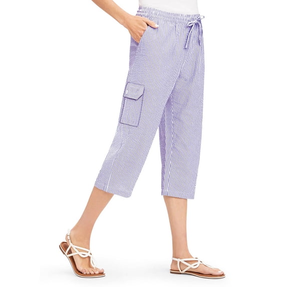 Seersucker Cargo Pocket Capris