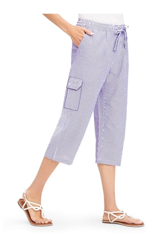 Seersucker Cargo Pocket Capris