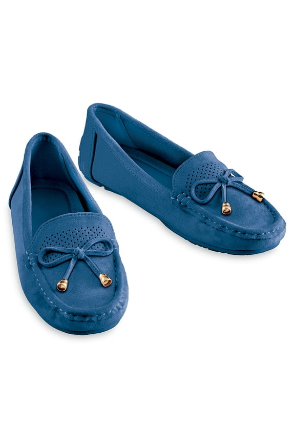 Collections Etc Women's Stylish Microsuede Tassel Tie Cut-Out Pattern Moccasins Navy 9