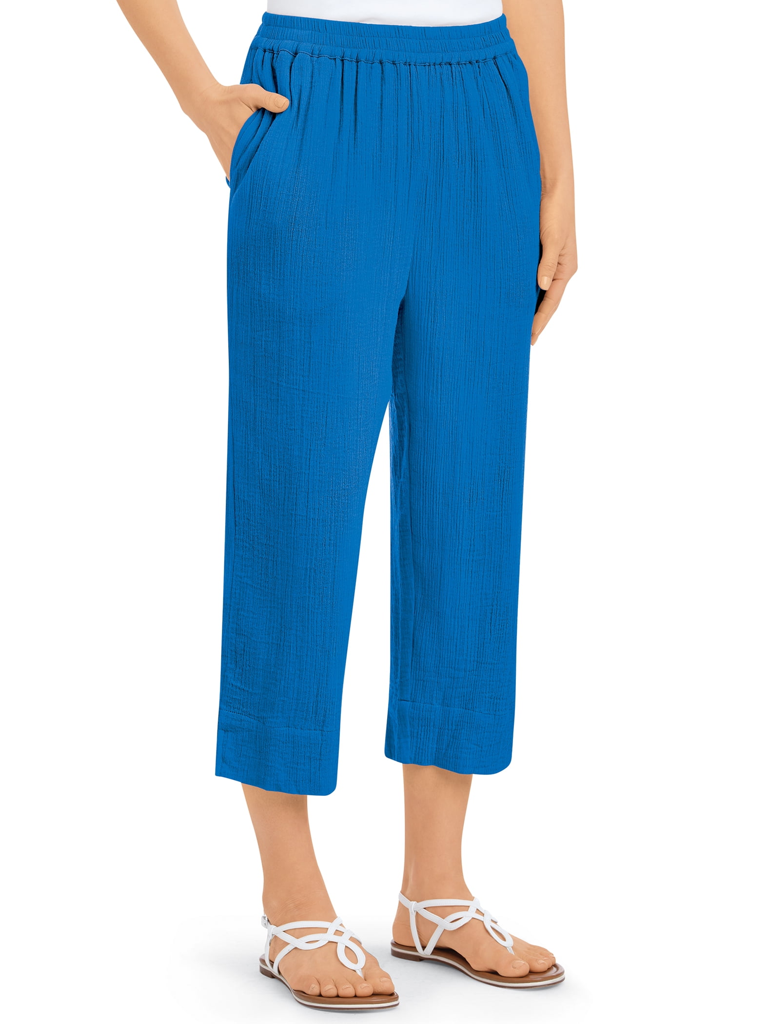 Collections Etc Women's Stylish Woven Gauze Capris with Elasticized Waist  Black Medium - Walmart.com