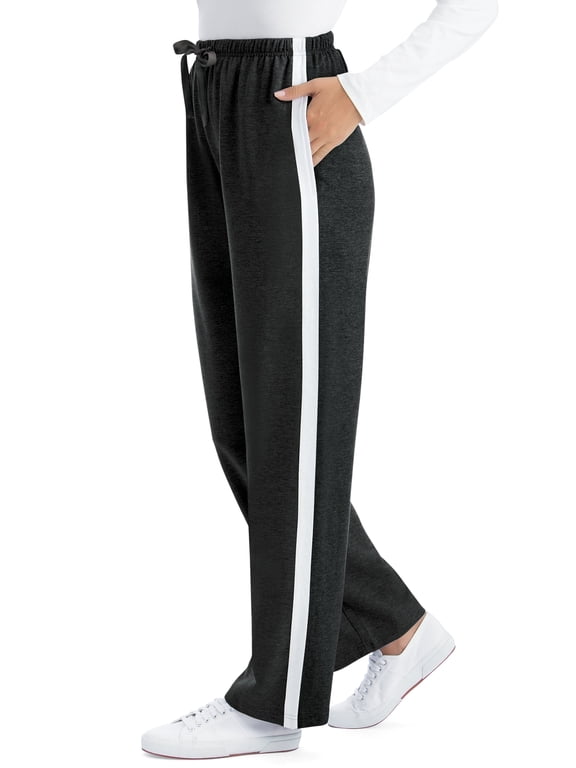 Collections Etc Womens Soft and Comfy Drawstring Pull-On Side Stripe Jogger Knit Pants