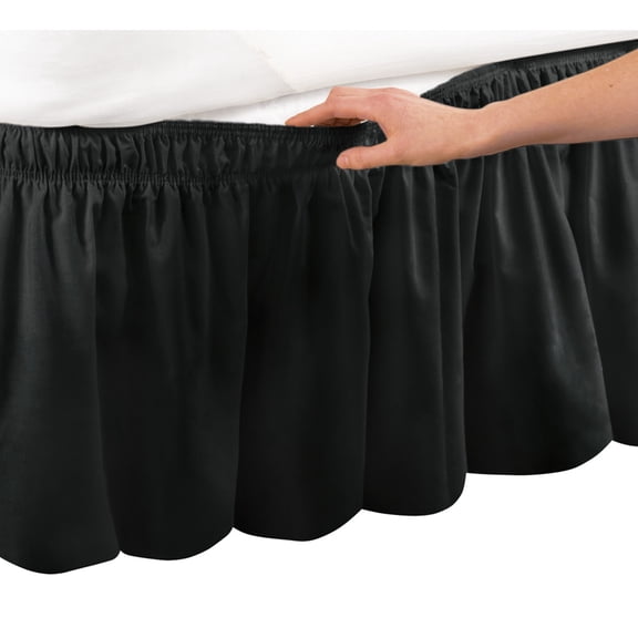 Collections Etc Wrap Around Bed Skirt, Easy Fit Elastic Dust Ruffle, Black, Twin/Full