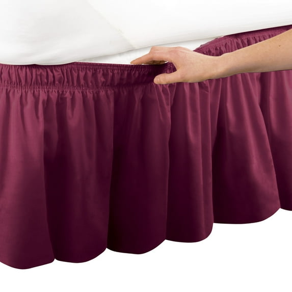 Collections Etc Wrap Around Bed Skirt, Easy Fit Elastic Dust Ruffle, Burgundy, Twin/Full