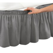 Collections Etc Wrap Around Bed Skirt, Easy Fit Elastic Dust Ruffle, Grey, Twin/Full
